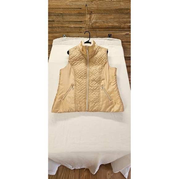 Hannah Jackets & Blazers - Hannah Womens Quilted Puffer Vest Champagne Gold Sherpa Lined Full Zip Large